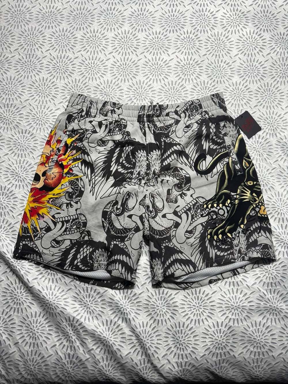 Ed Hardy Skull Panther Men's Mesh Short Grey Size L